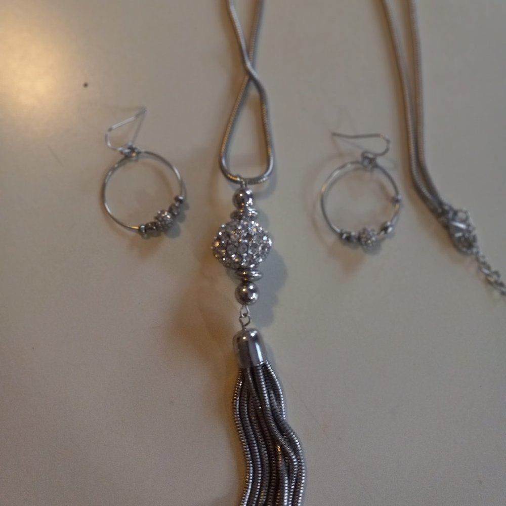 Crystal tassel necklace and matching Chico earrings